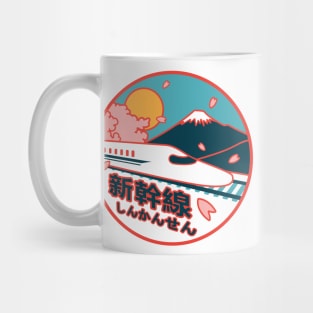 Japan Shinkansen Bullet Train Mt. Fuji and Sakura Cherry Tree Icon Mug